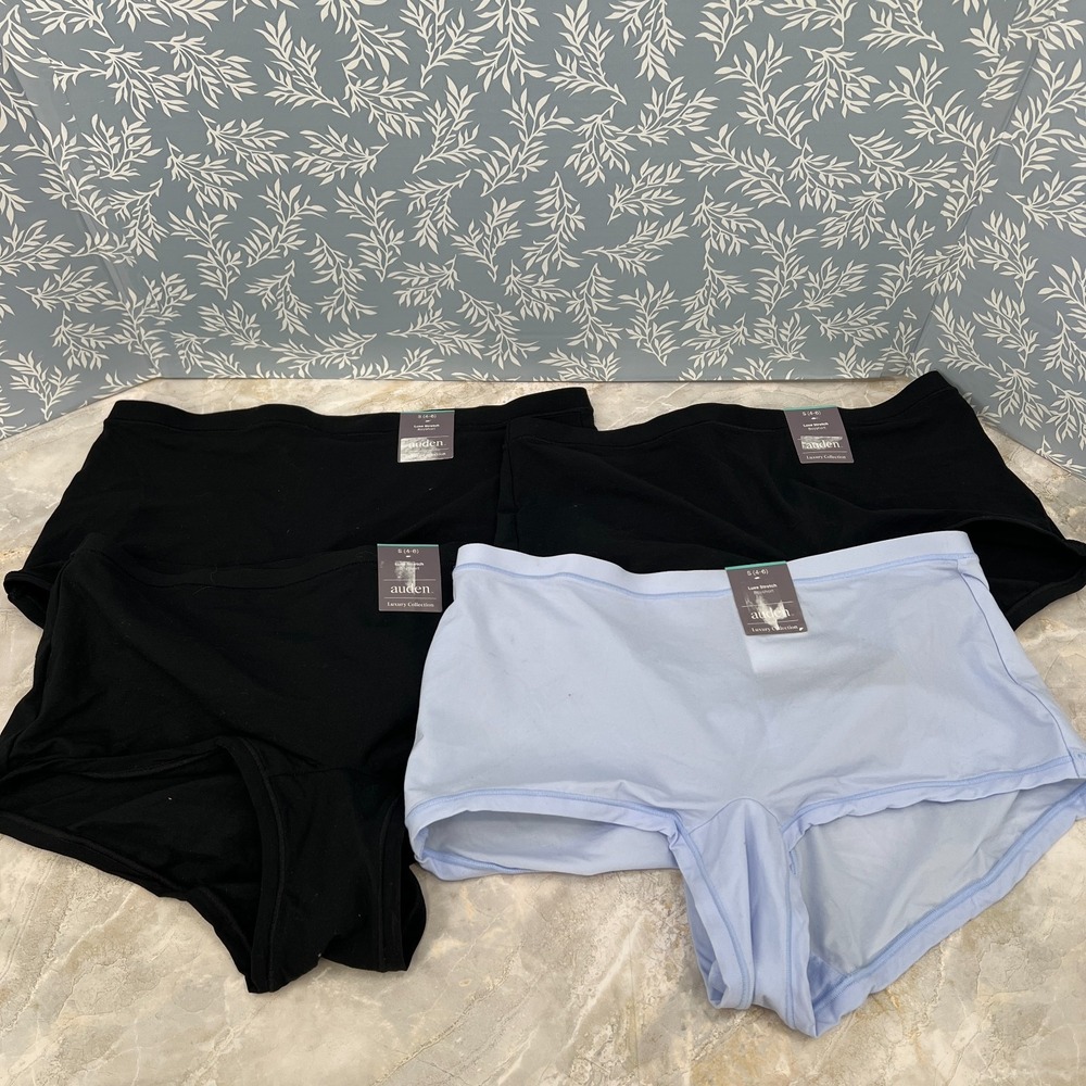 NEW Auden boyshort panties luxe stretch blue black 4pr boxer briefs S underwear